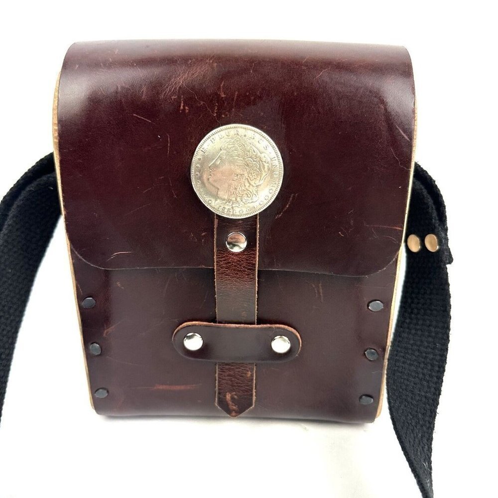 Quiet Leather Works Crossbody Handbag Brown Leather Wood Sides Made in USA Rare - Picture 2 of 13